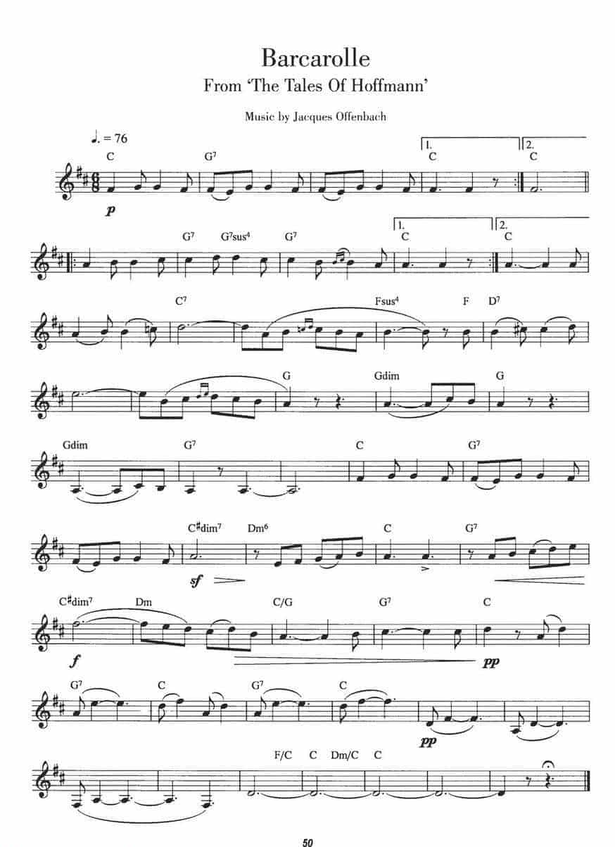 单簧管简易古典曲谱：Barcarolle 威尼斯船夫曲_第1张