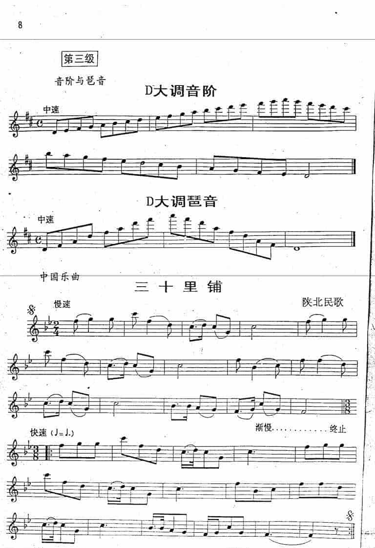 中央音乐学院长笛考级教程：三级练习曲_第1张