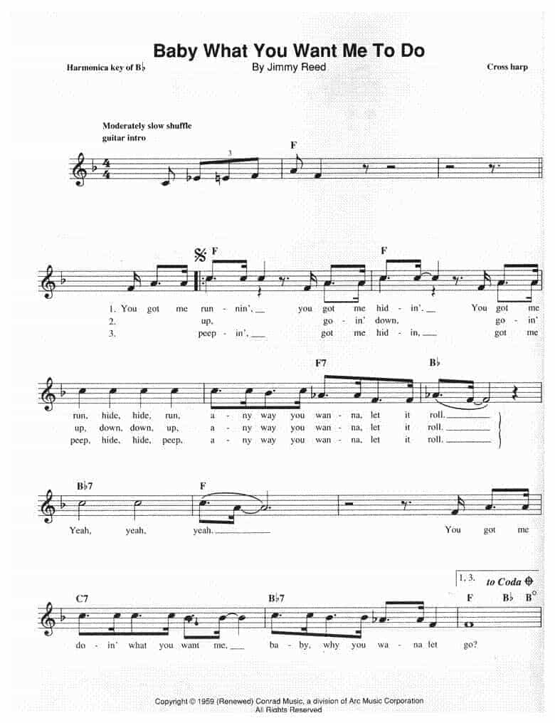 口琴五线谱【Baby what you want me to do】国外布鲁斯口琴曲_第1张