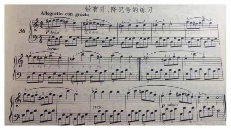 电钢琴带有升、降记号的练习曲谱_第1张