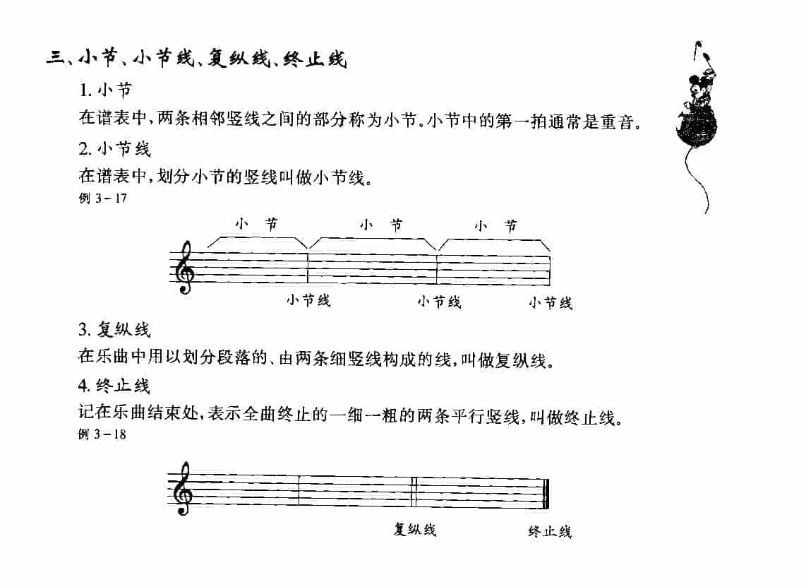 五线谱入门基础教程【第三课 五线谱(三、小节、小节线、复纵线、终止线)】音乐小知识_第1张