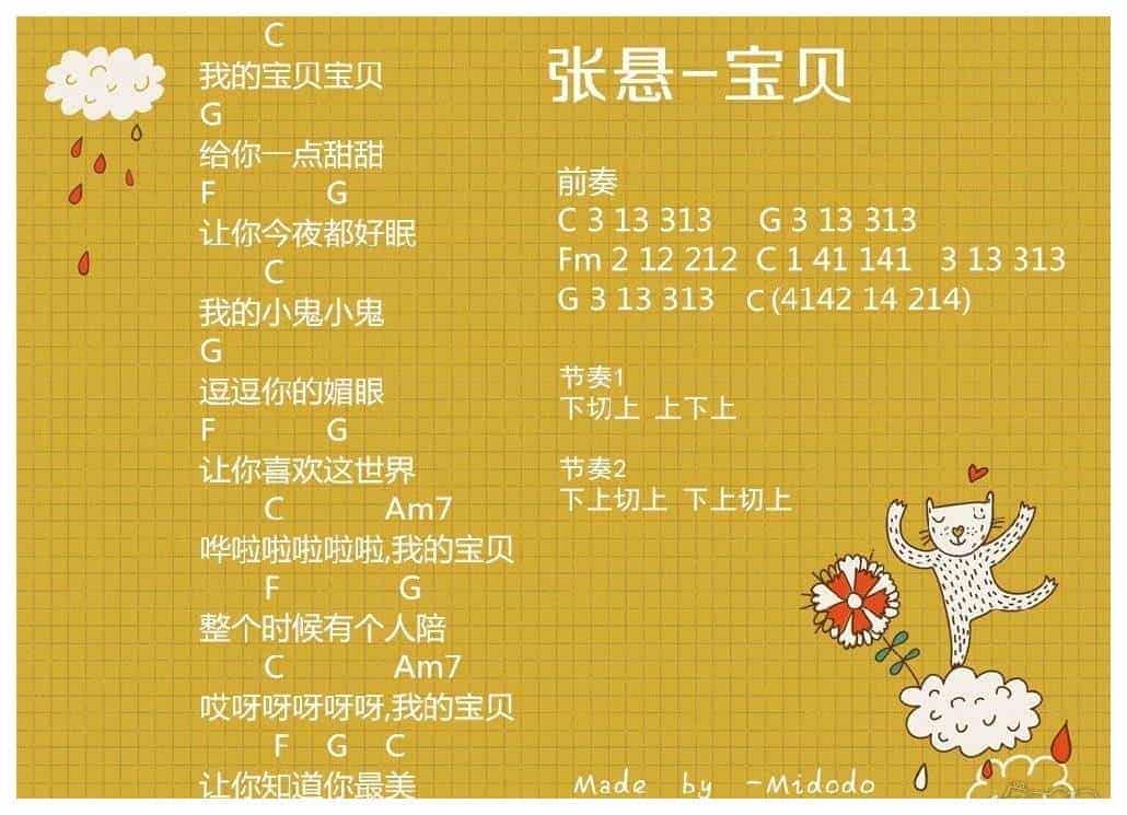 ukulele谱【宝贝】张悬 多版本尤克里里谱_第3张