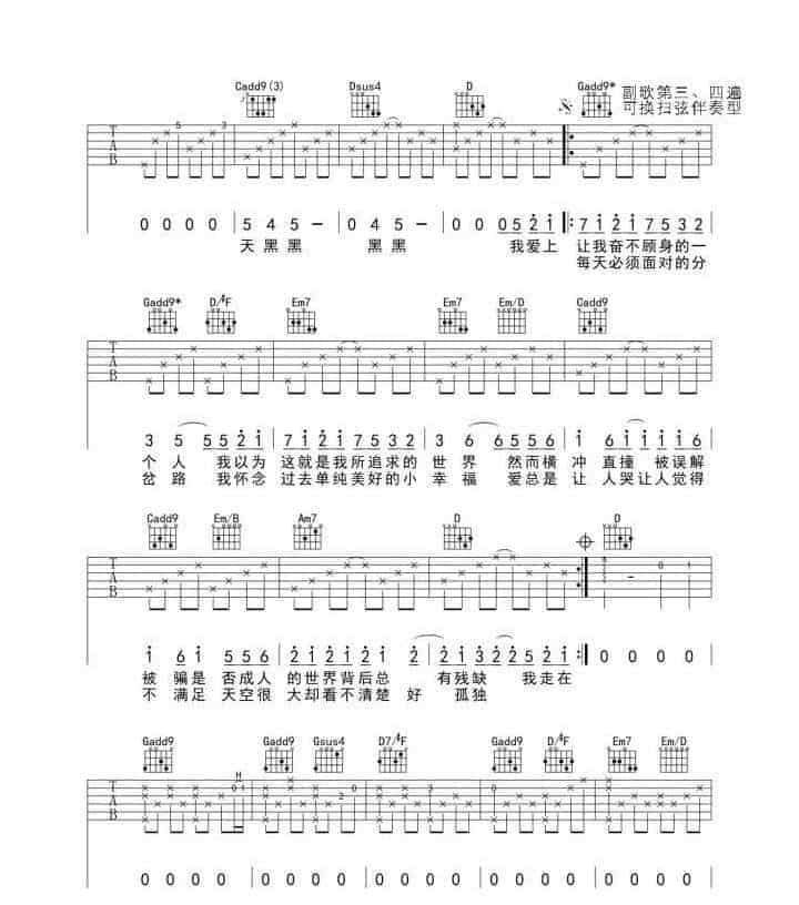 UKULELE谱【天黑黑】孙燕姿_第2张