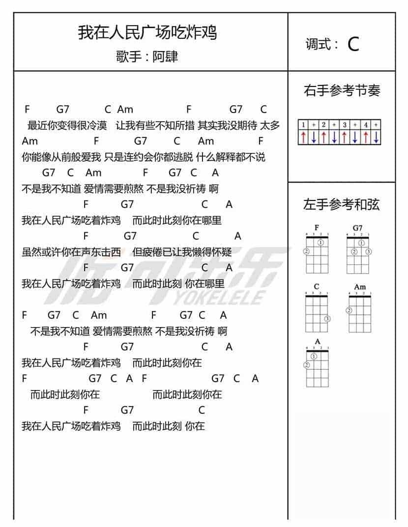 UKULELE谱【我在人民广场吃炸鸡】阿肆_第1张