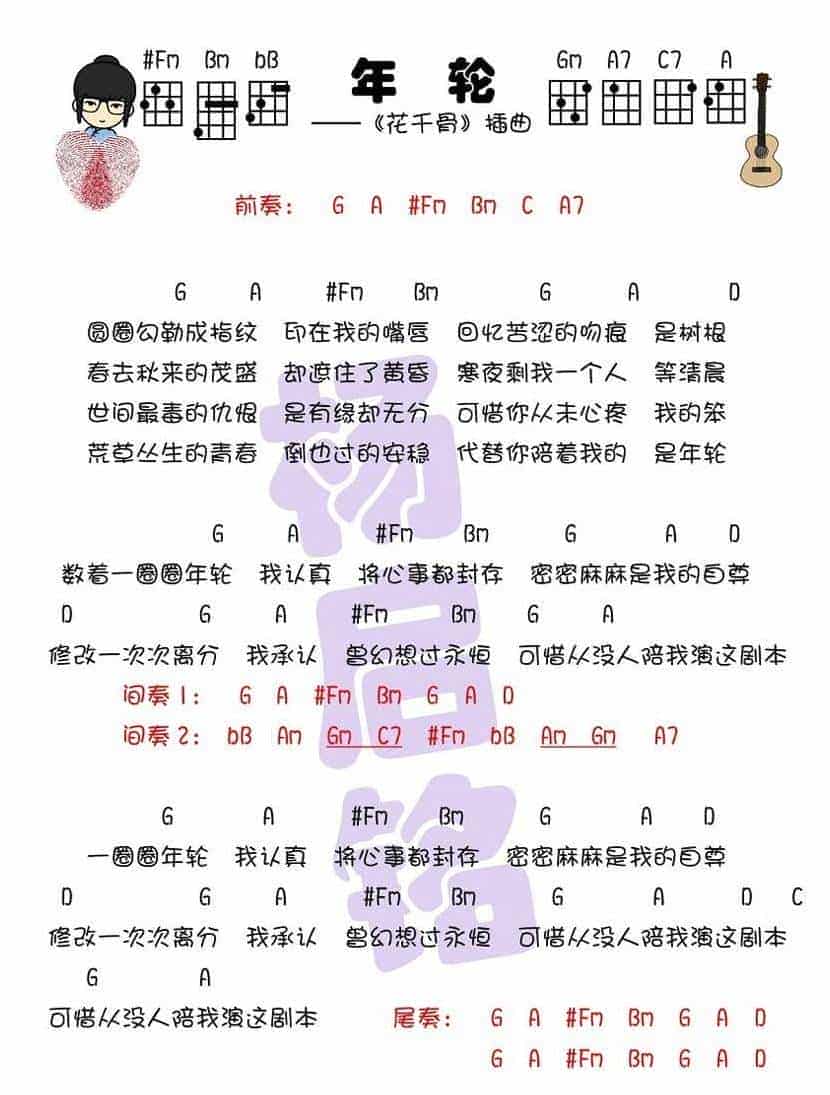 UKULELE谱【年轮】张碧晨/汪苏泷《花千骨》插曲_第1张