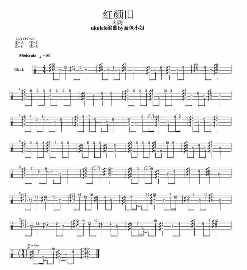 UKULELE谱【红颜旧】刘涛 指弹&amp;弹唱_第1张