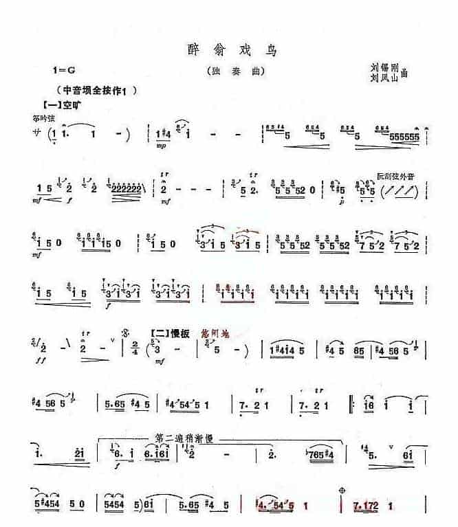 埙独奏乐曲谱【醉翁戏鸟】_第1张