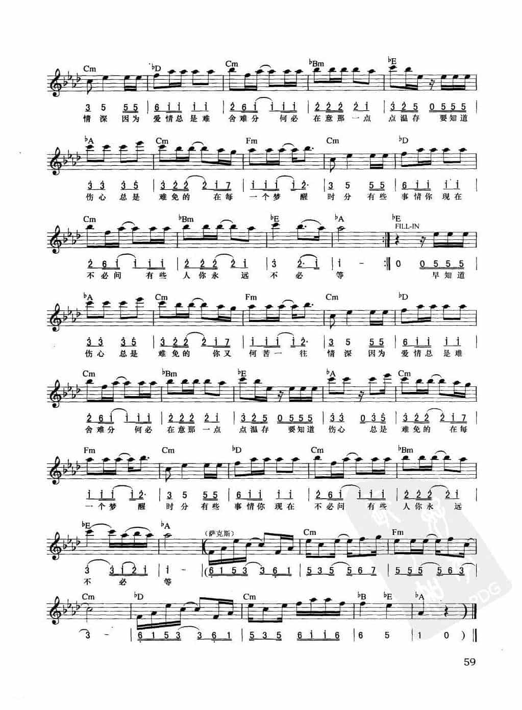 电子琴弹唱乐曲谱【梦醒时分】简谱与五线谱对照 附和弦标记_第2张