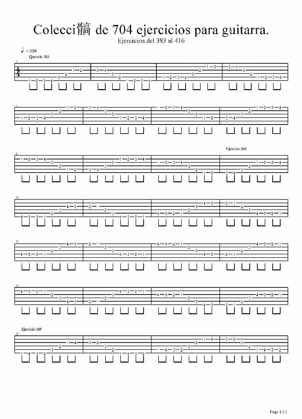 电吉他练习谱《704 exercises for guitar, 1-96 - Exercises 383-416_》_第1张