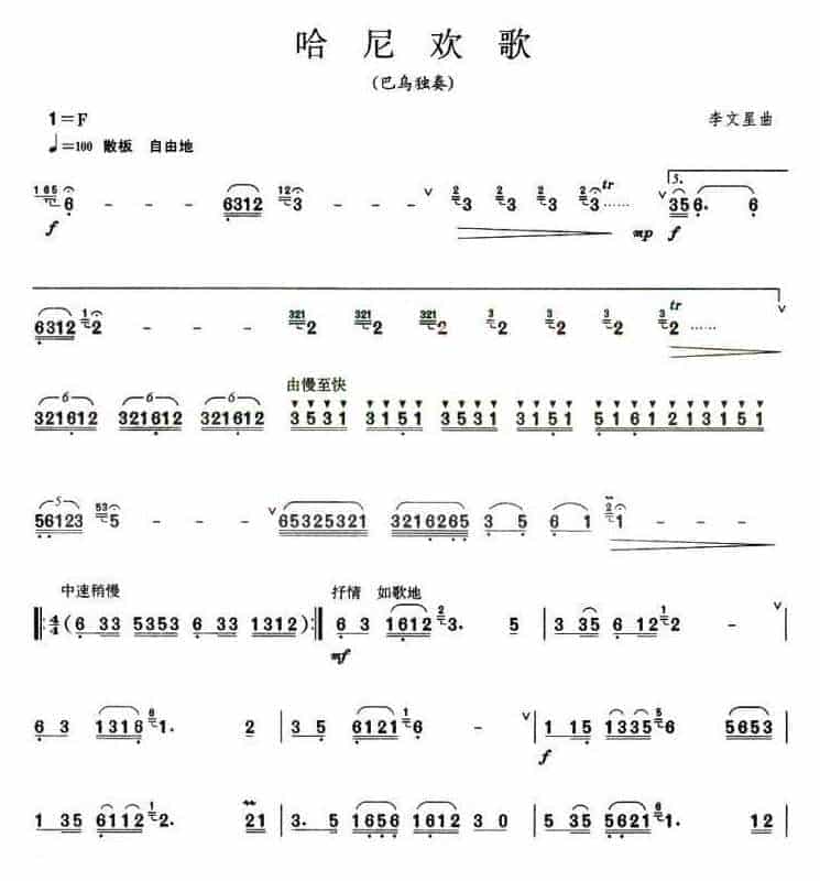 巴乌乐谱《哈尼欢歌》_第1张