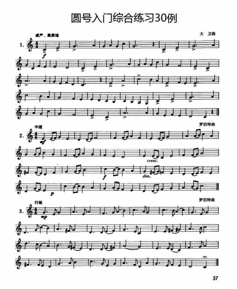 圆号入门综合练习30例 圆号初级练习曲谱大全_第1张