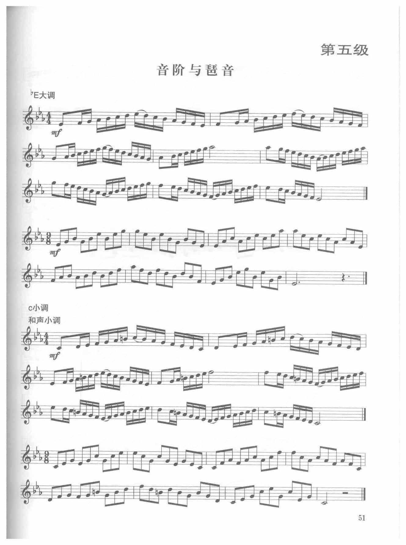 全国小号演奏考级作品集《音阶与琶音 bE大调/c小调 A大调/#f小调》第五级_第1张