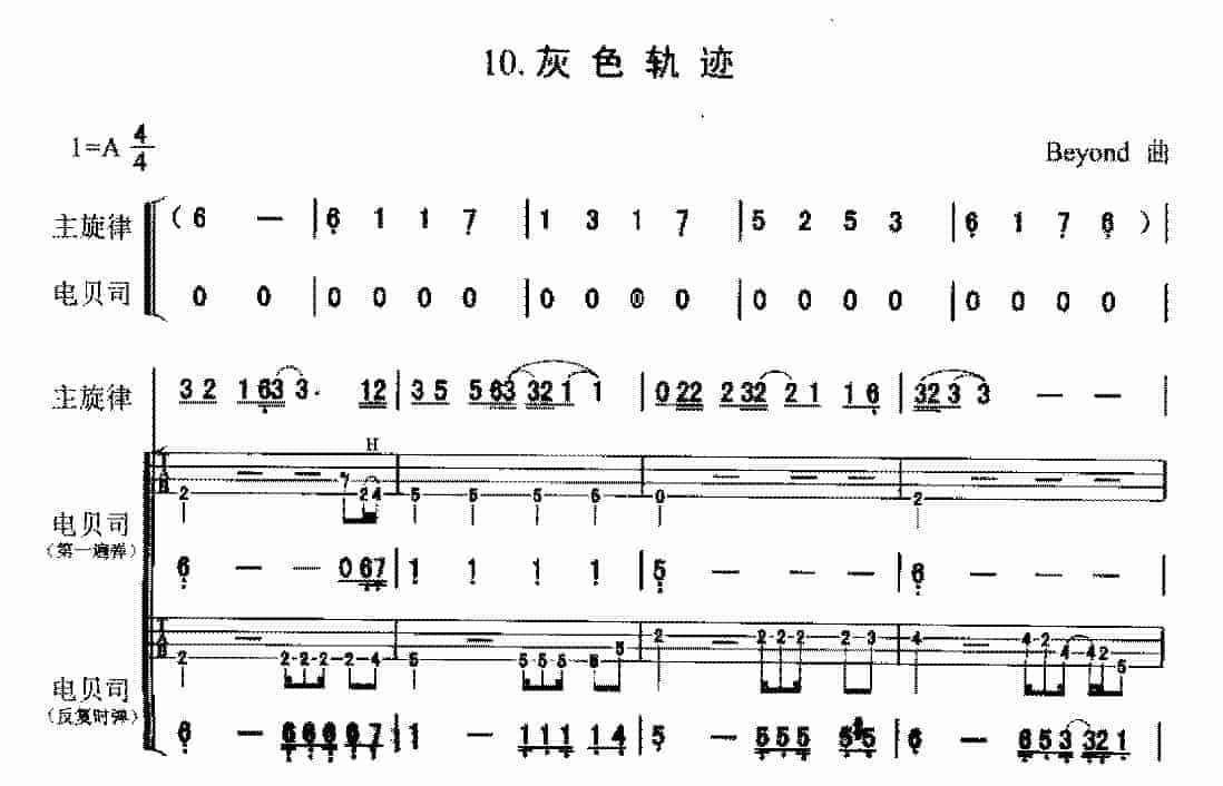 电贝司歌曲范例《灰色轨迹》_第1张