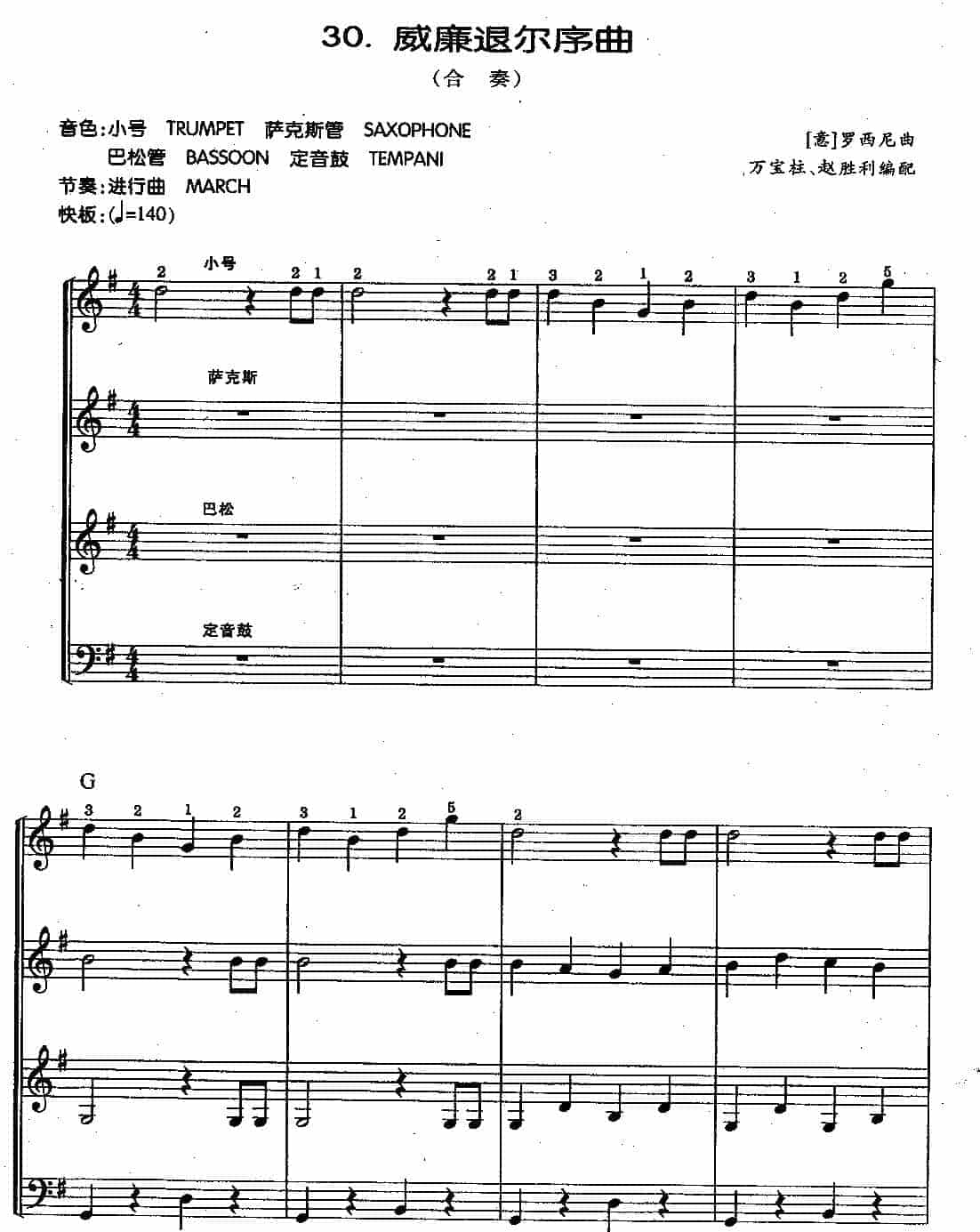 少儿电子琴初级练习曲谱《威廉退尔序曲》合奏_第1张