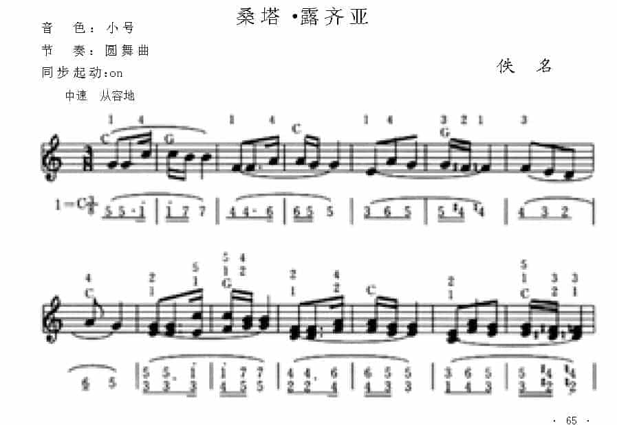 电子琴练习曲谱《桑塔 露齐亚》_第1张