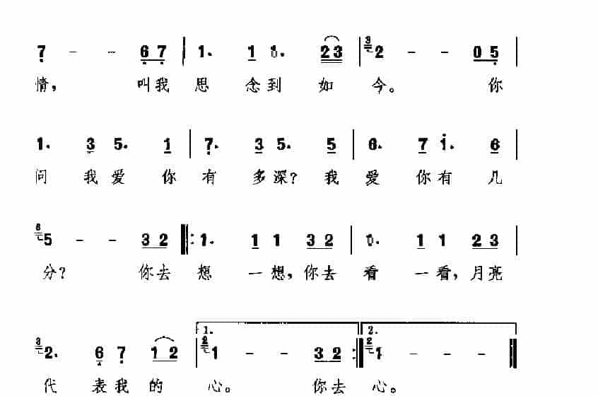 中国经典情歌简谱《月亮代表我的心》_第2张