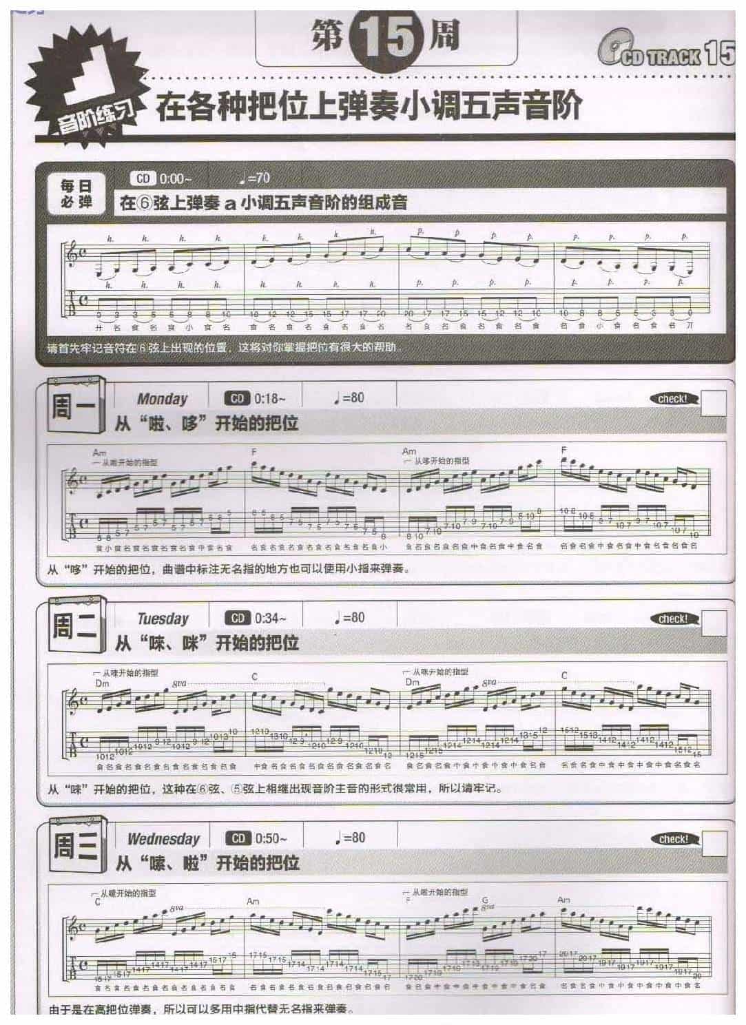 电吉他365日练习《在各种把位上弹奏小调五声音阶》第15周_第1张