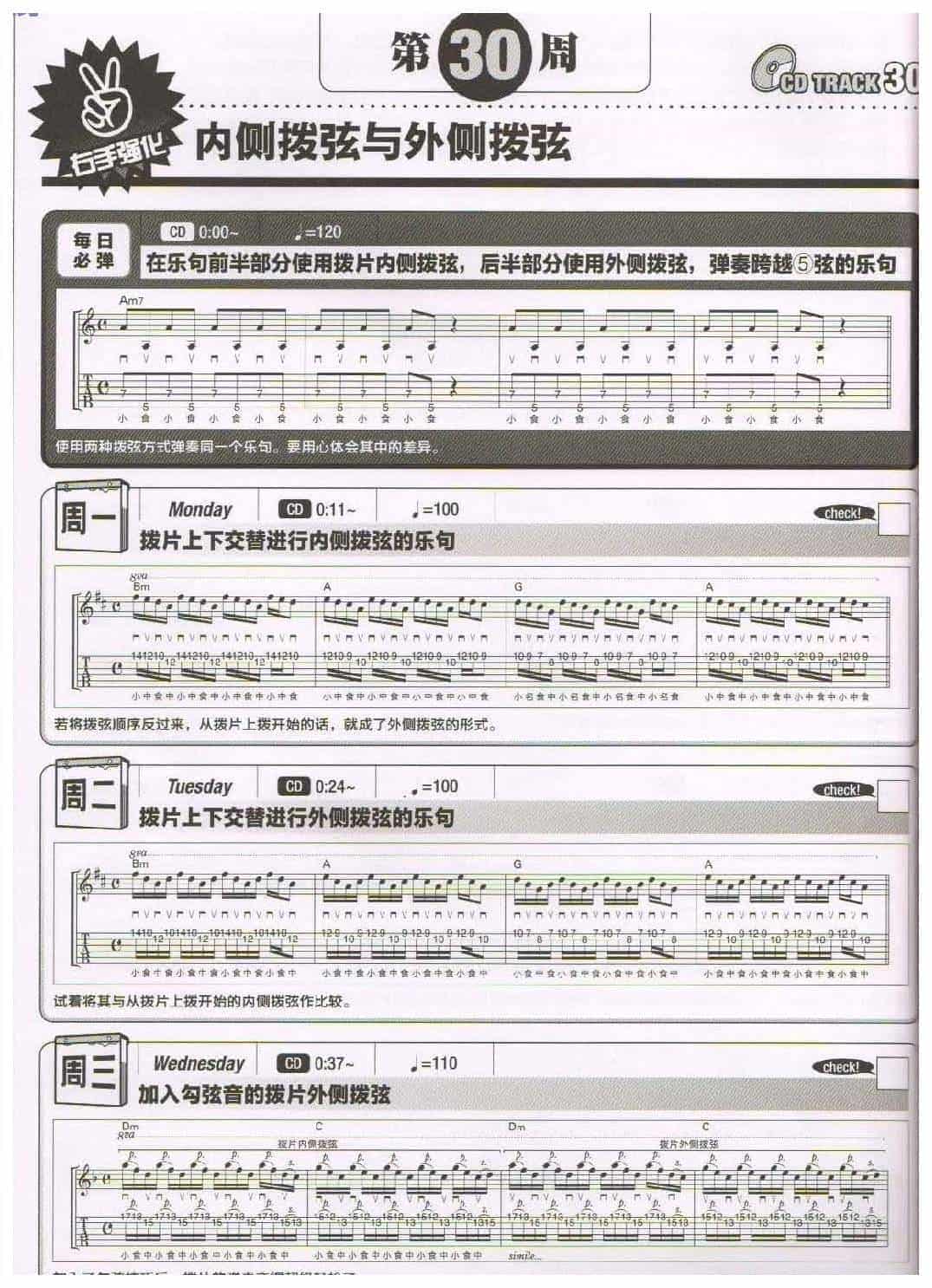 电吉他365日练习《内侧拨弦与外侧拨弦》第30周_第1张
