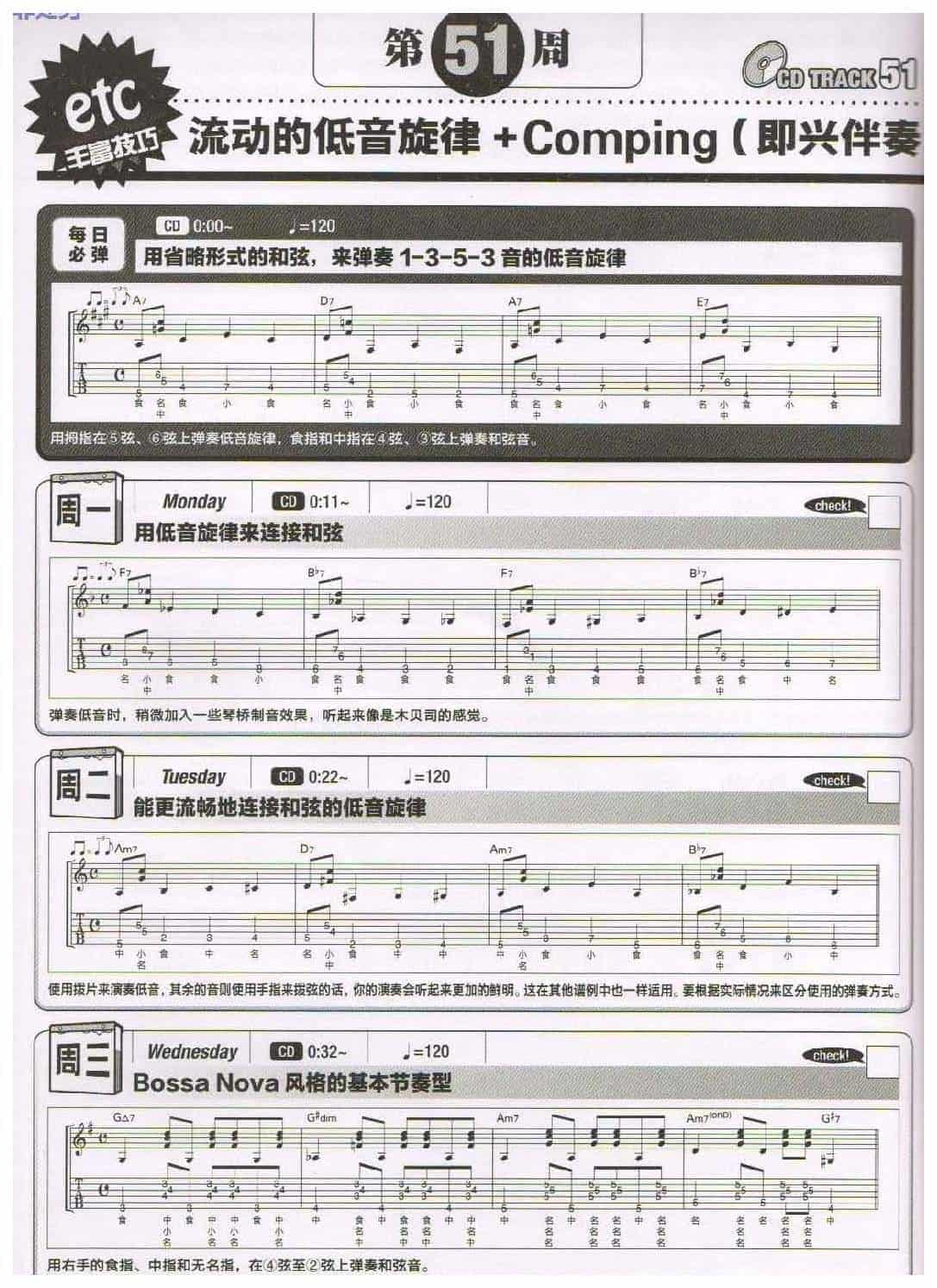 电吉他365日练习《流动的低音旋律+Comping(即兴伴奏)》第51周_第1张
