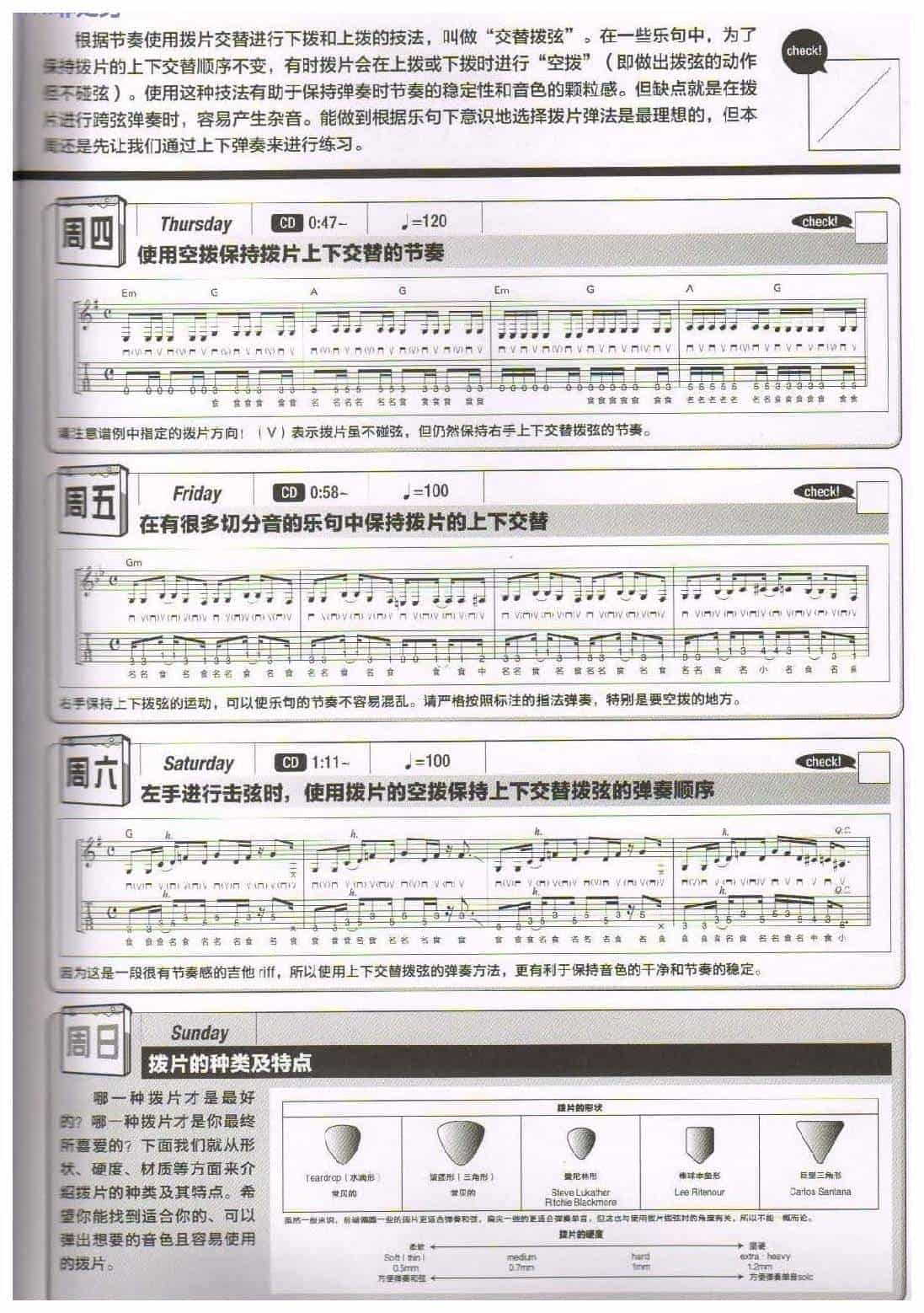 电吉他365日练习《拨片上下弹奏的基本动作》第2周_第2张