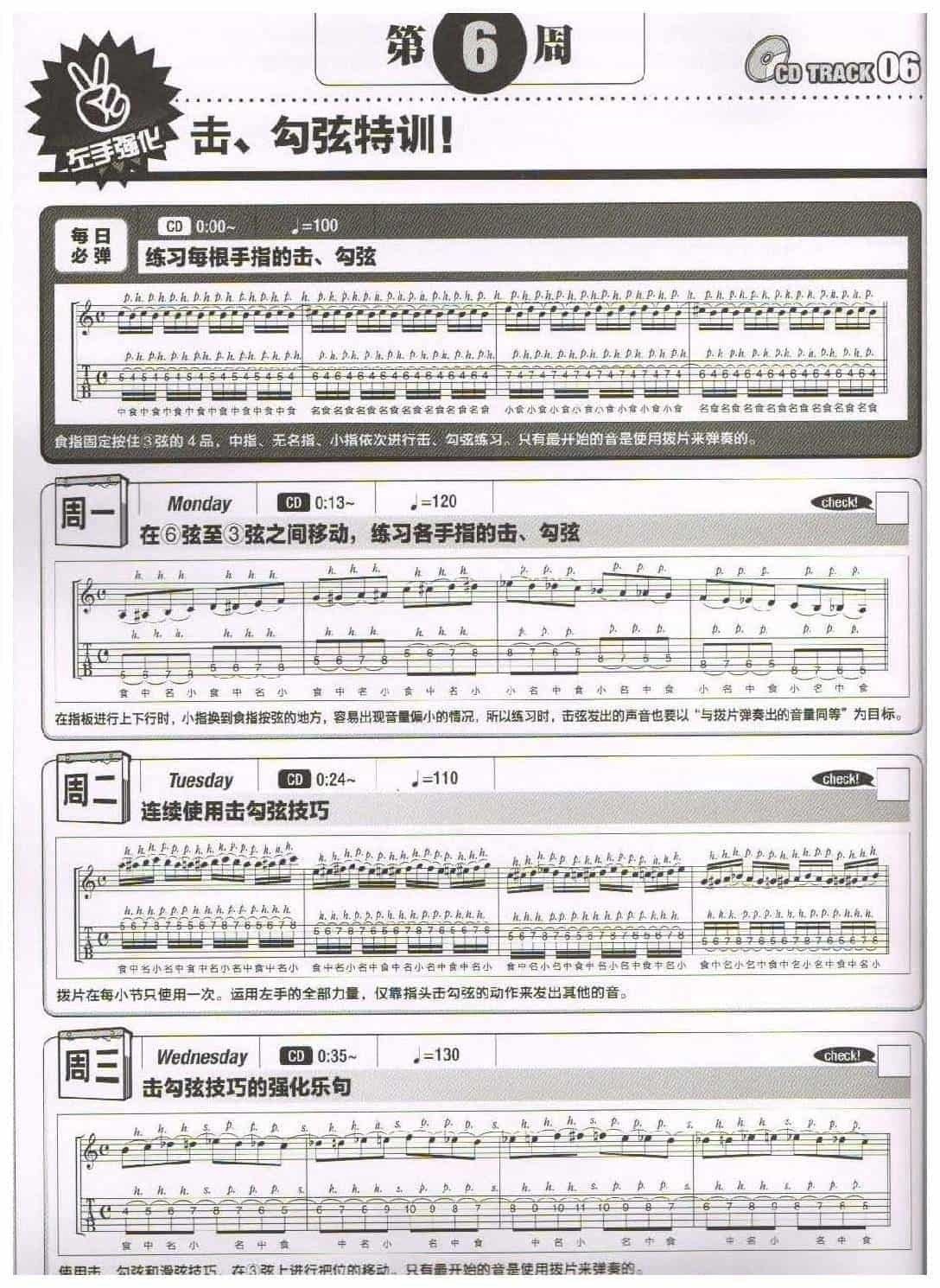 电吉他365日练习《击、勾弦特训》第6周_第1张