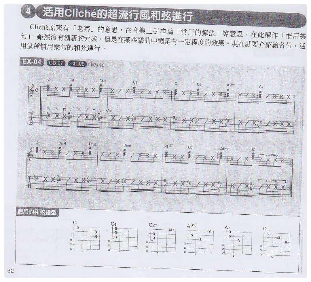 电吉他和弦教学《活用Cliche的流行风和弦进行》_第1张