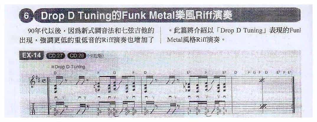 电吉他和弦教学《Drop D Tuning的Funk Metal乐风Riff演奏》重摇滚/重金属_第1张