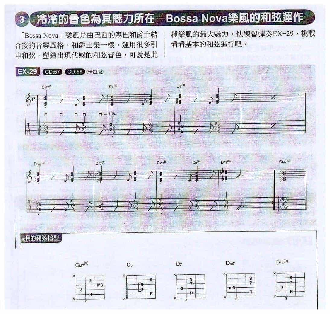 电吉他和弦教学《冷冷的音色为其魅力所在 Bossa Nove 乐风的和弦运作》爵士/融合乐_第1张