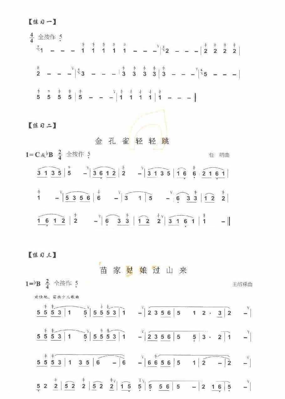 巴乌手指技巧练习《巴乌打音、迭音练习曲及技巧》_第2张