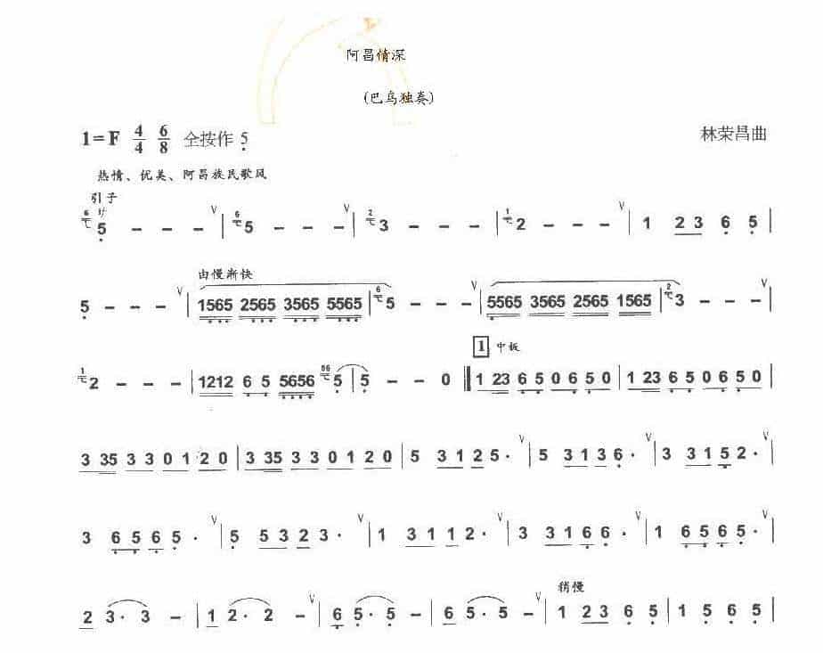 巴乌中高级乐曲《阿昌情深》林荣昌曲_第1张