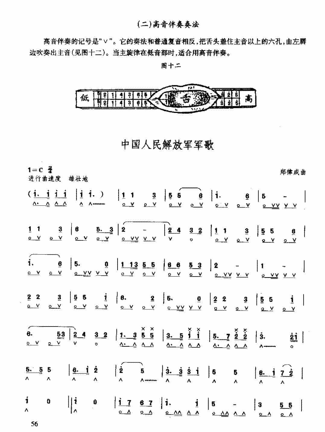复音口琴简谱《中国人民解放军军歌/郑律成曲》七级：高音伴奏奏法_第1张