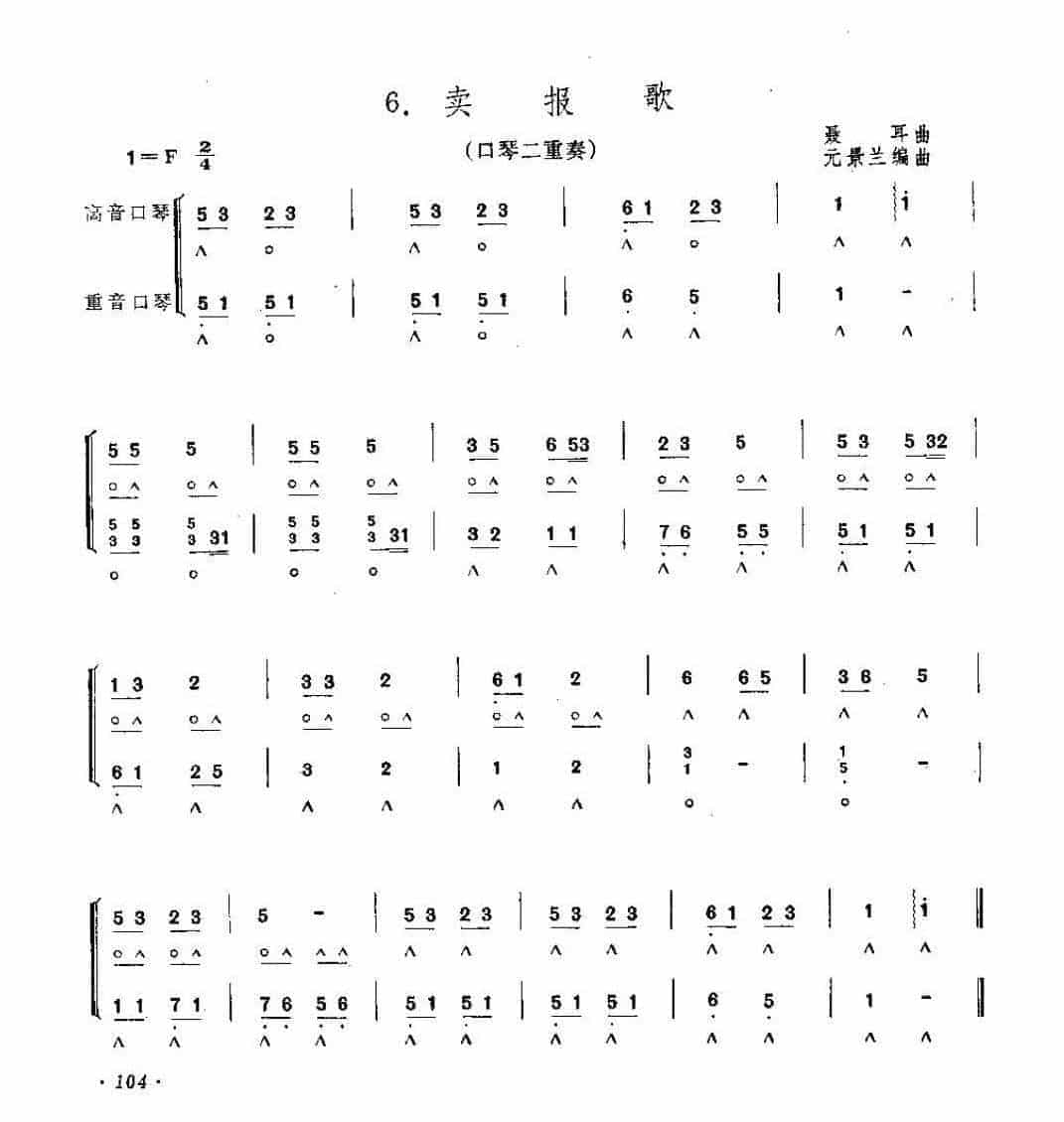 中小学生口琴二重奏曲《卖报歌》_第1张