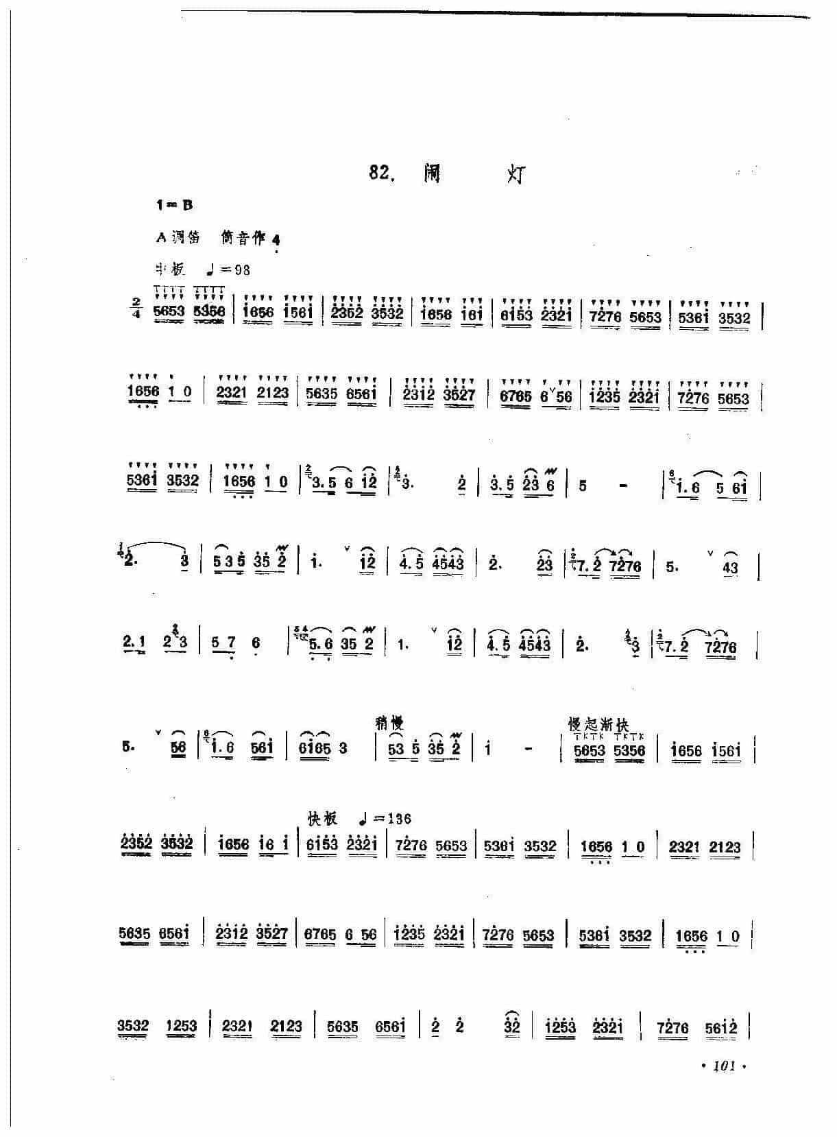 笛子练习曲选《闹灯》竹笛练习乐谱_第1张