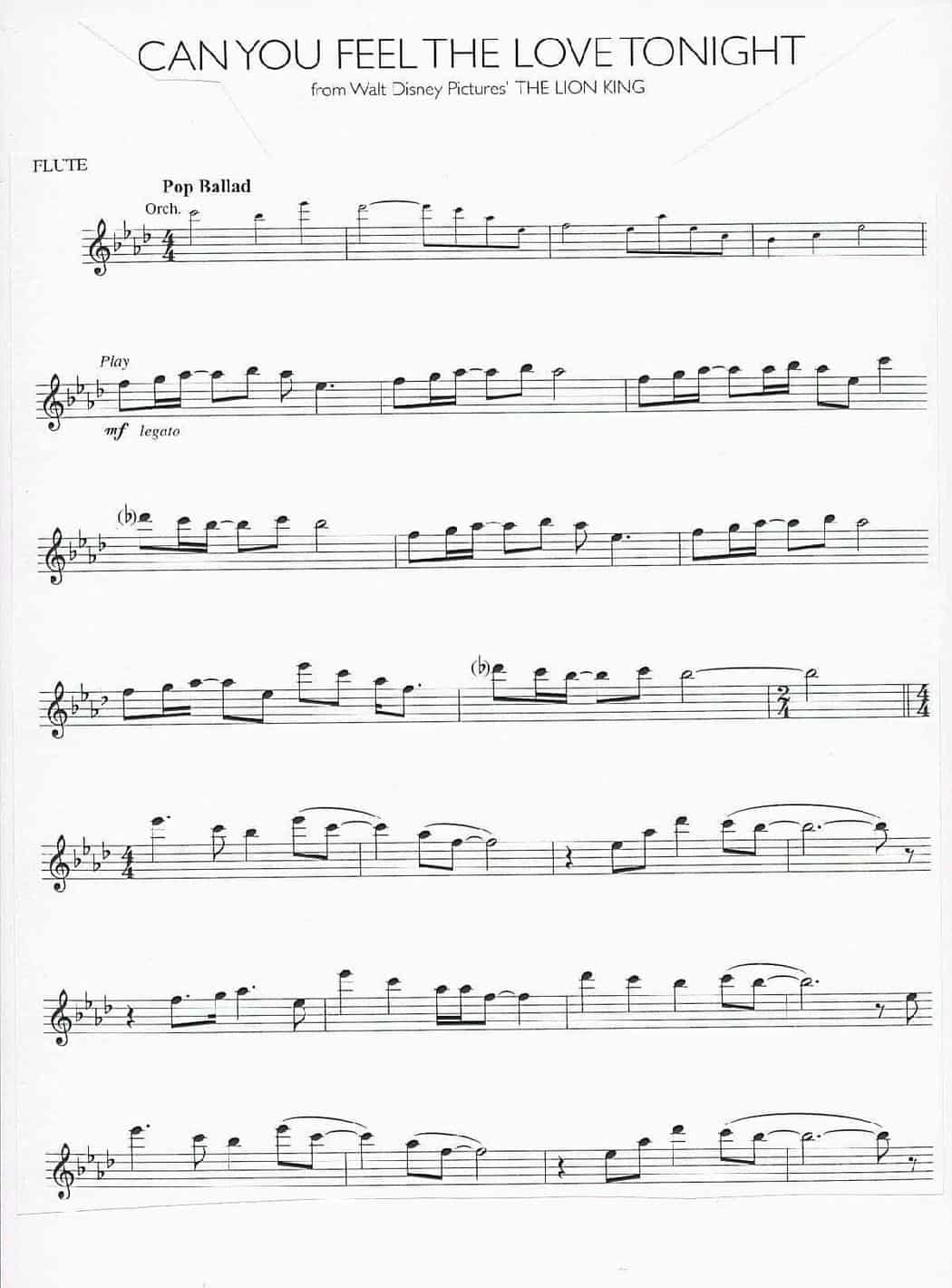 Disney＂Lion King＂內的＂Can you feel the love tonight＂譜_第1张