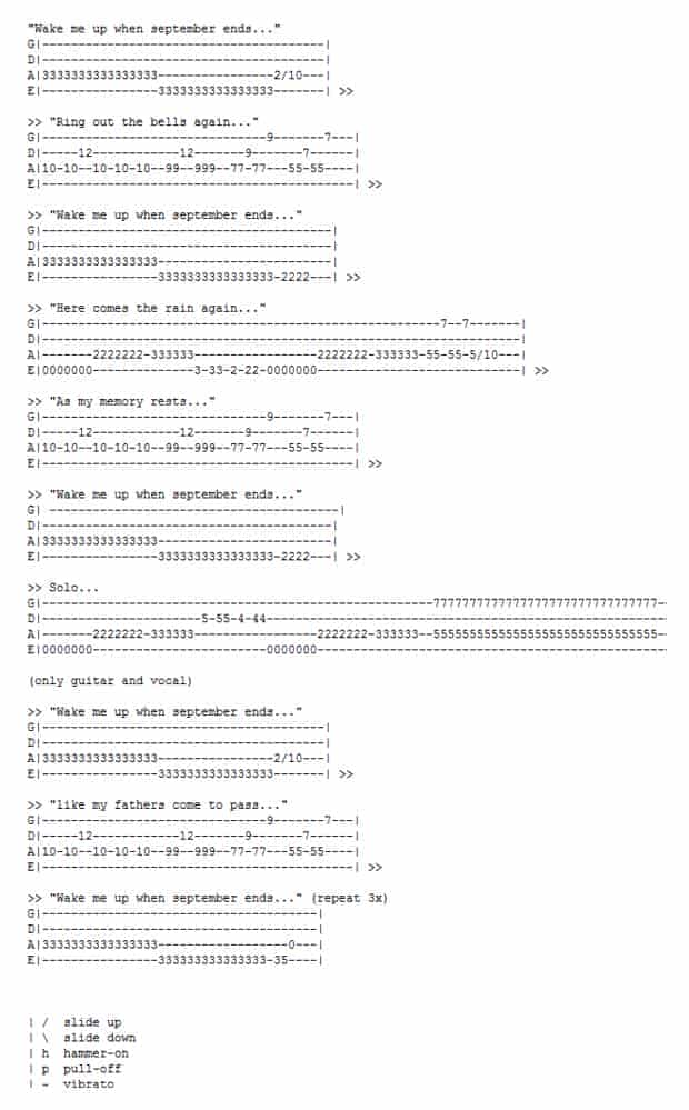 贝司BASS谱 Wake Me Up When September Ends_第1张