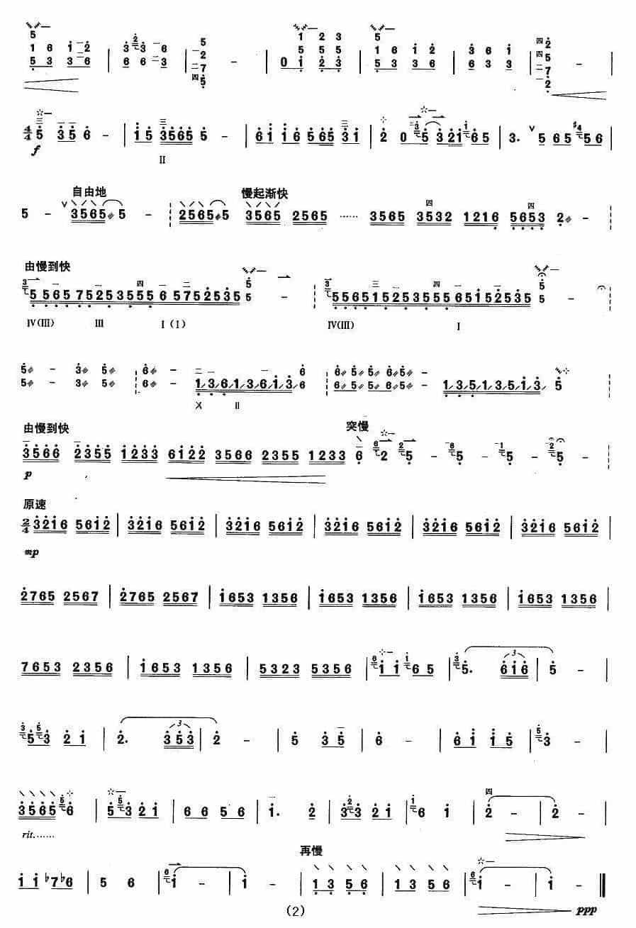 柳琴考级曲谱【柳琴考级曲目七级：渔歌（赫哲族）】_第2张