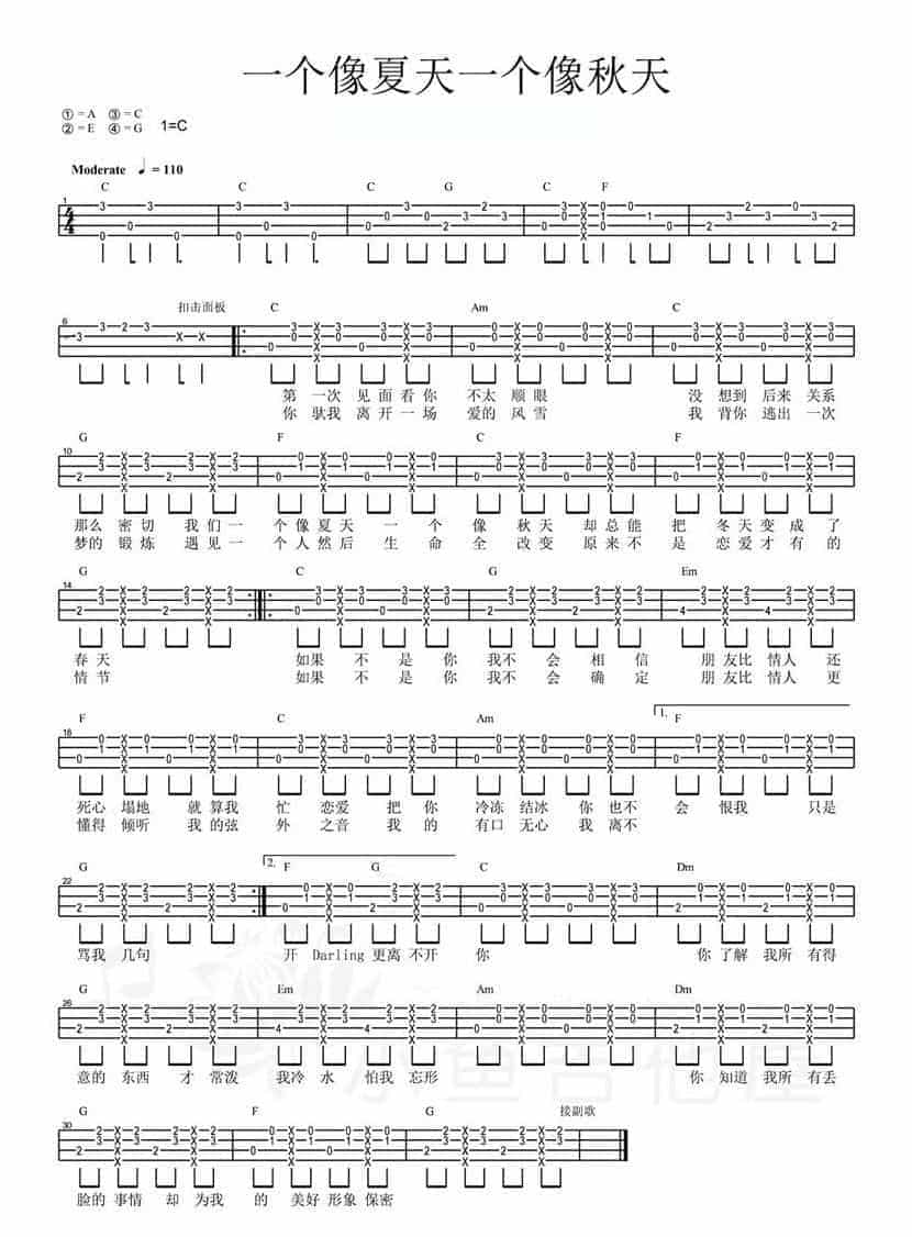 ukulele谱【一个像夏天一个像秋天 范玮琪】图片谱+教学+演奏示范_第1张
