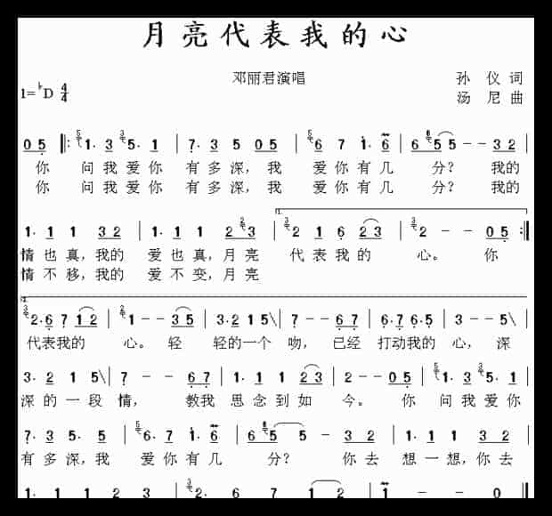 口风琴入门简谱【月亮代表我的心】_第1张