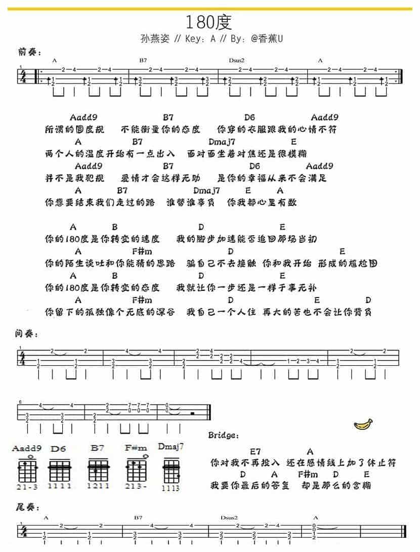 UKULELE谱【180度】孙燕姿_第1张