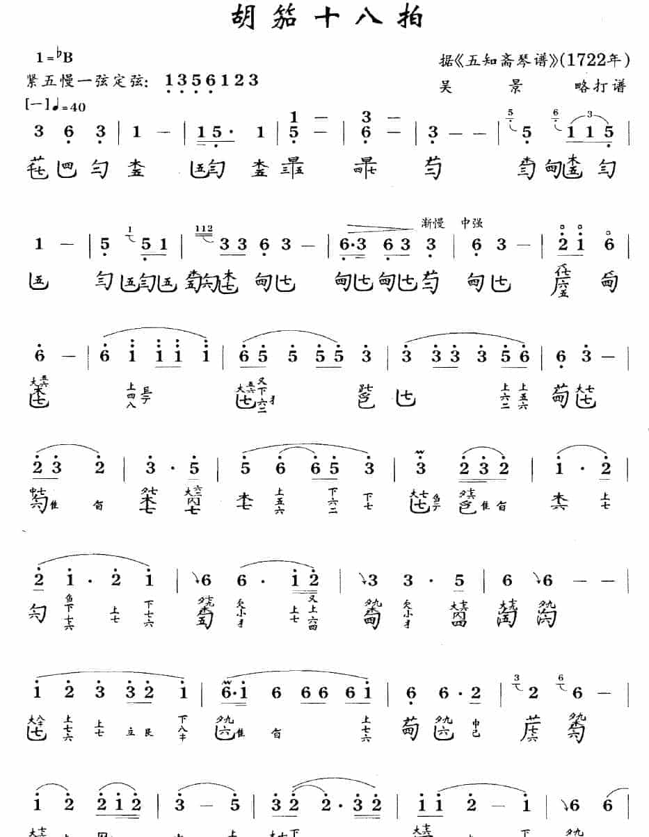古琴考级曲目：十级【胡笳十八拍】古琴考级曲集_第1张