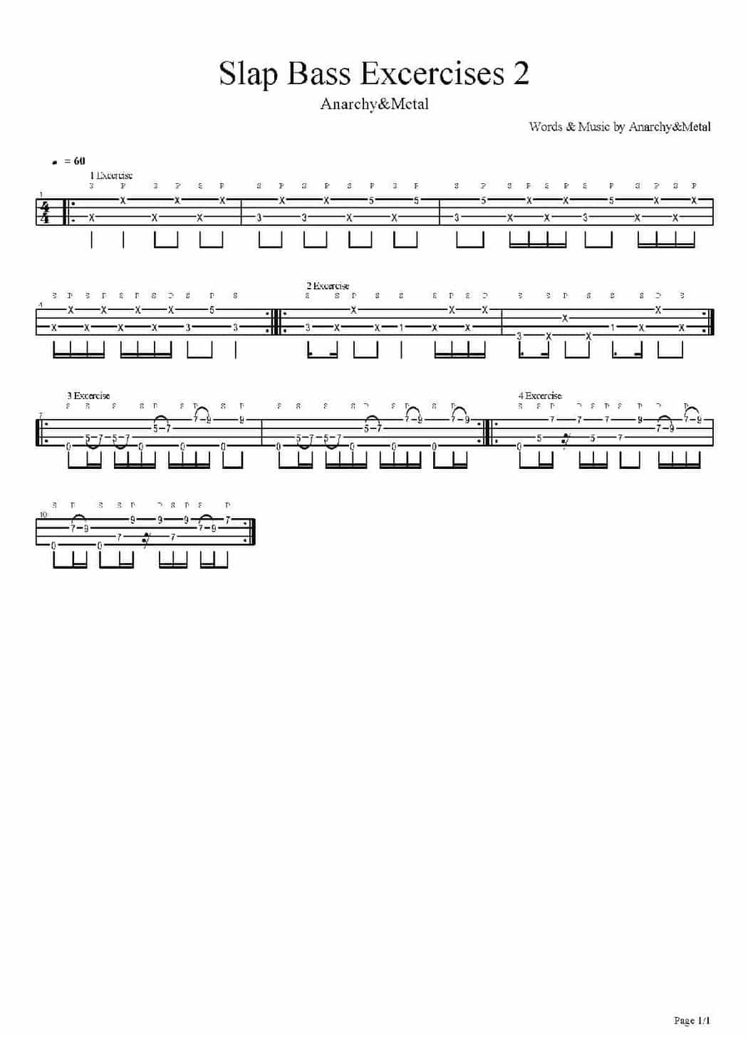 贝司乐谱【Bass Exercises - Slap Bass Excercises】Bass谱_第1张