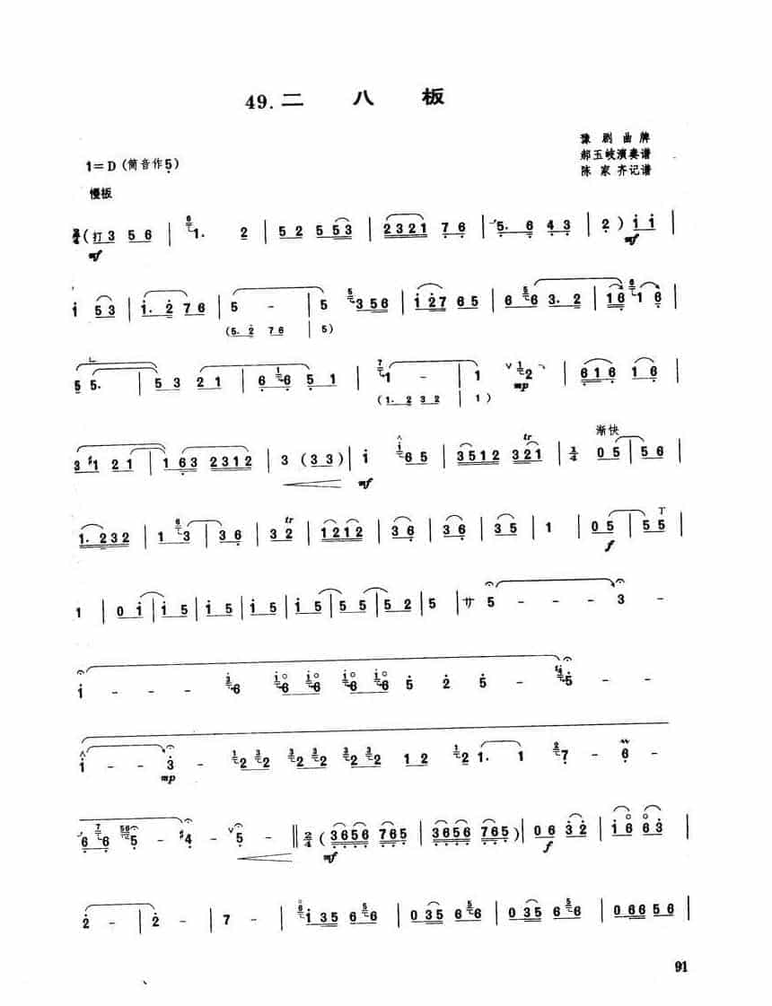 唢呐独奏乐曲【二八板】豫剧曲牌 郝玉岐演奏谱_第1张