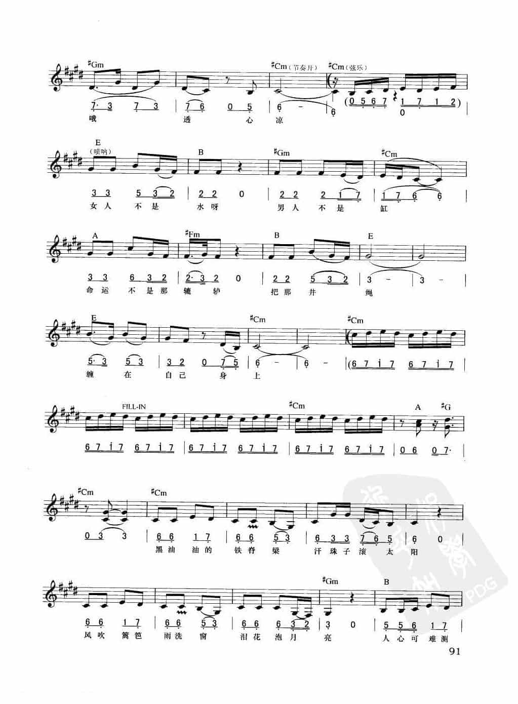电子琴弹唱乐曲谱【命运不是辘轳】简谱与五线谱对照 附和弦标记_第2张