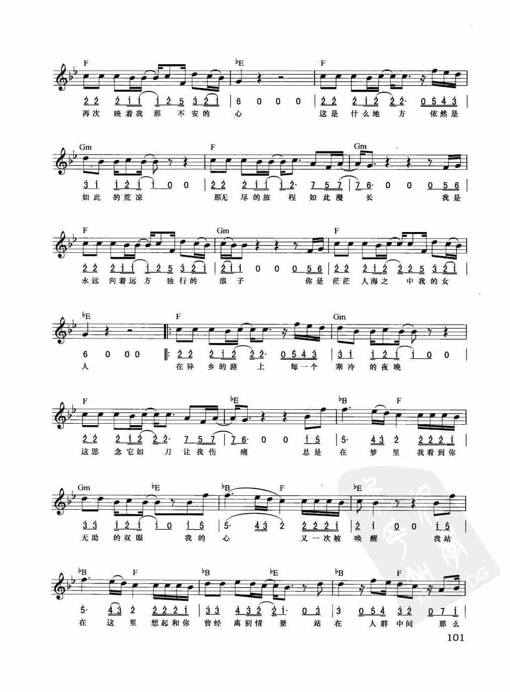 电子琴弹唱乐曲谱【故乡】简谱与五线谱对照 附和弦标记_第2张