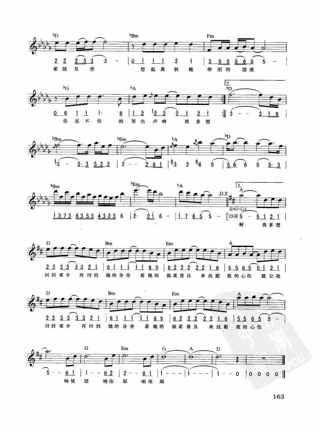 电子琴弹唱乐曲谱【在他乡】简谱与五线谱对照 附和弦标记_第2张