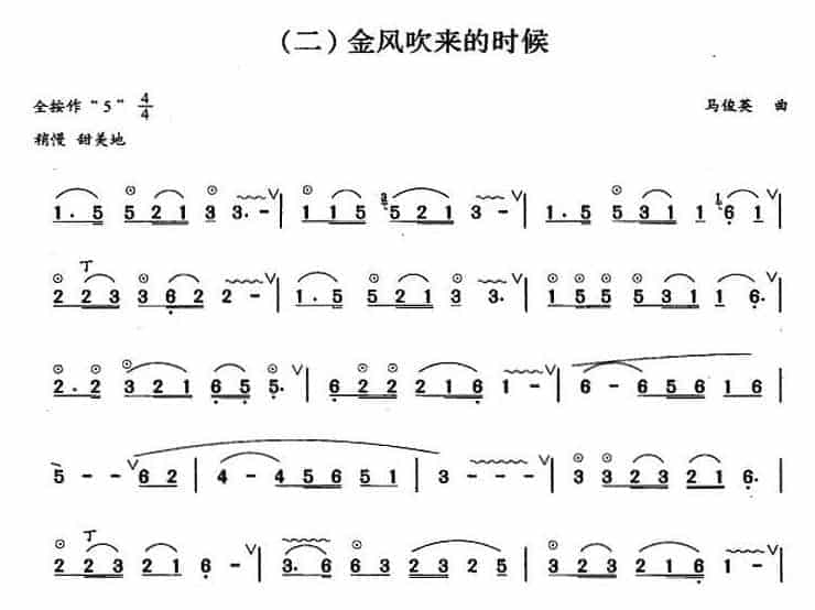 巴乌简谱《金风吹来的时候》_第1张