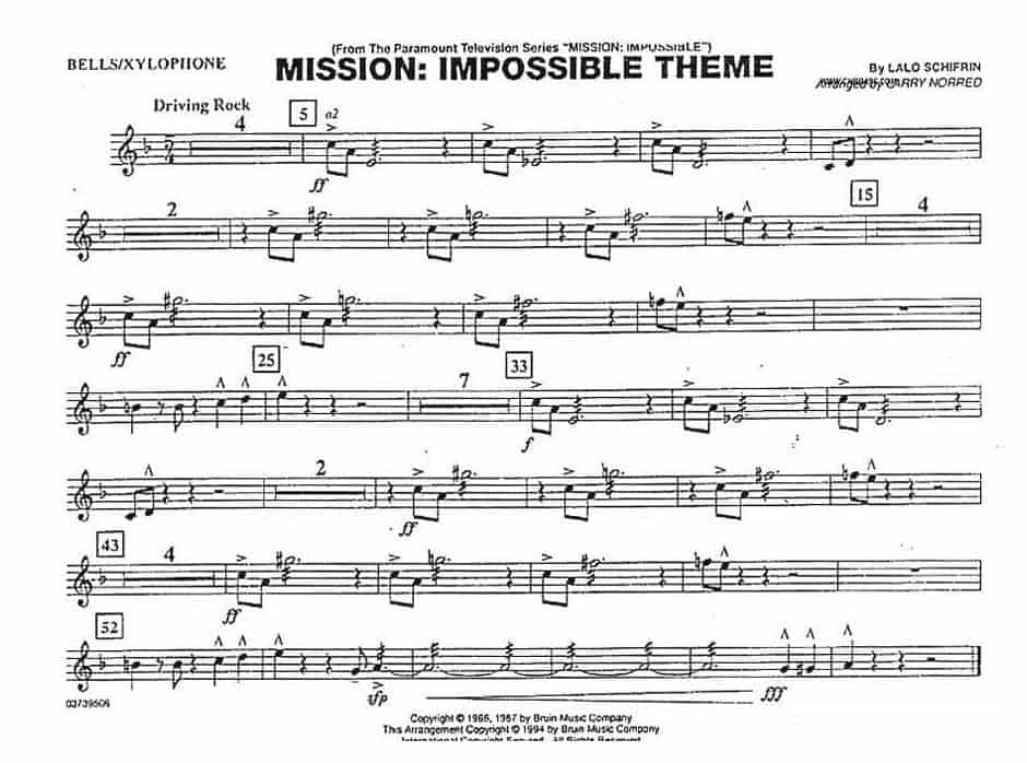 木琴乐谱《MISSION IMPOSSIBLE THEME 》分谱_第1张