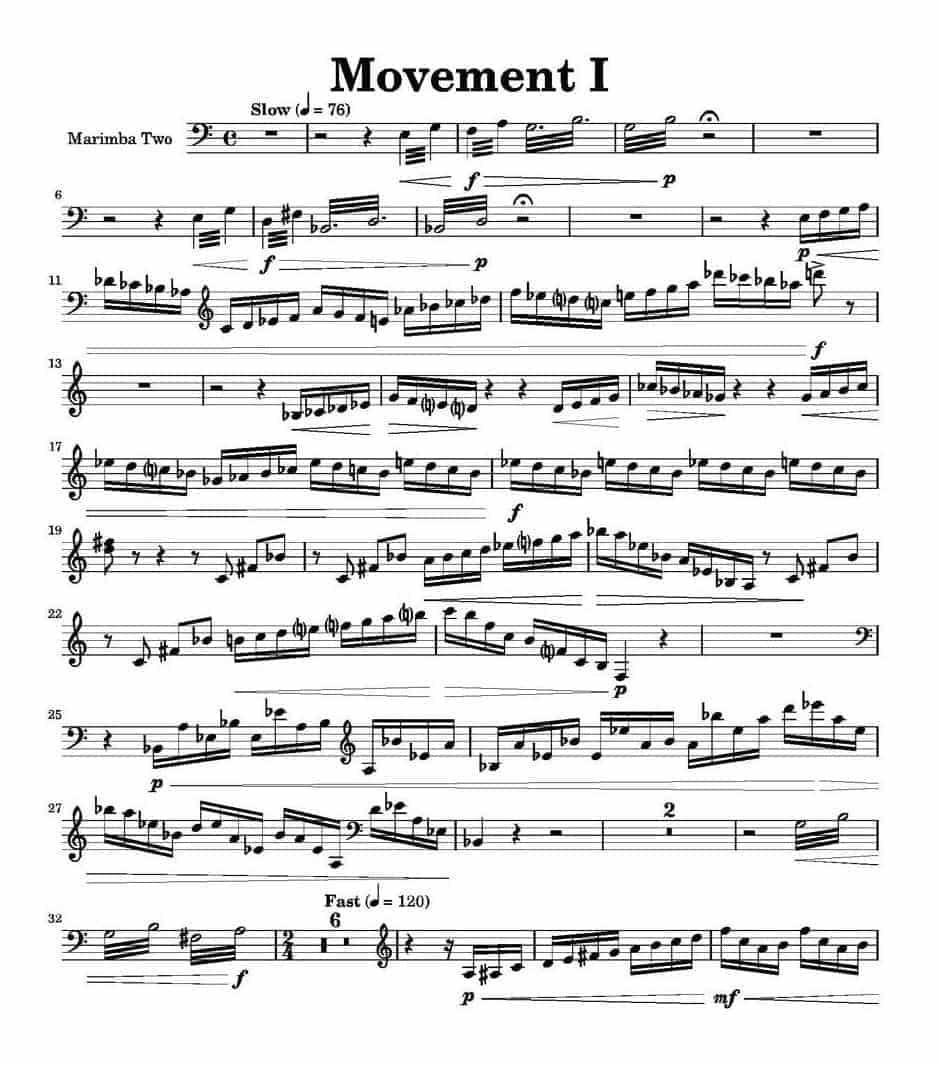 萨克斯四重奏与打击乐《Movement》第二木琴分谱_第1张