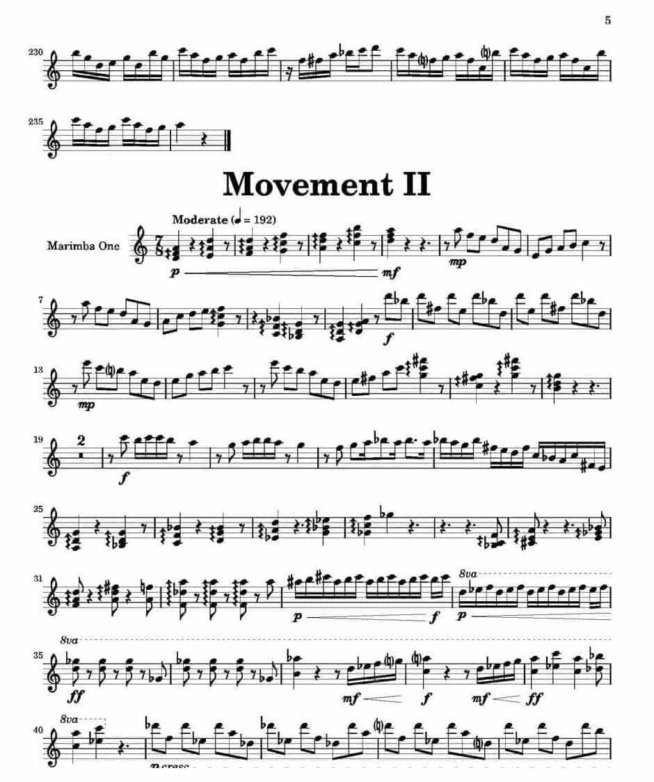 萨克斯四重奏与打击乐《Movement》第一木琴分谱_第5张