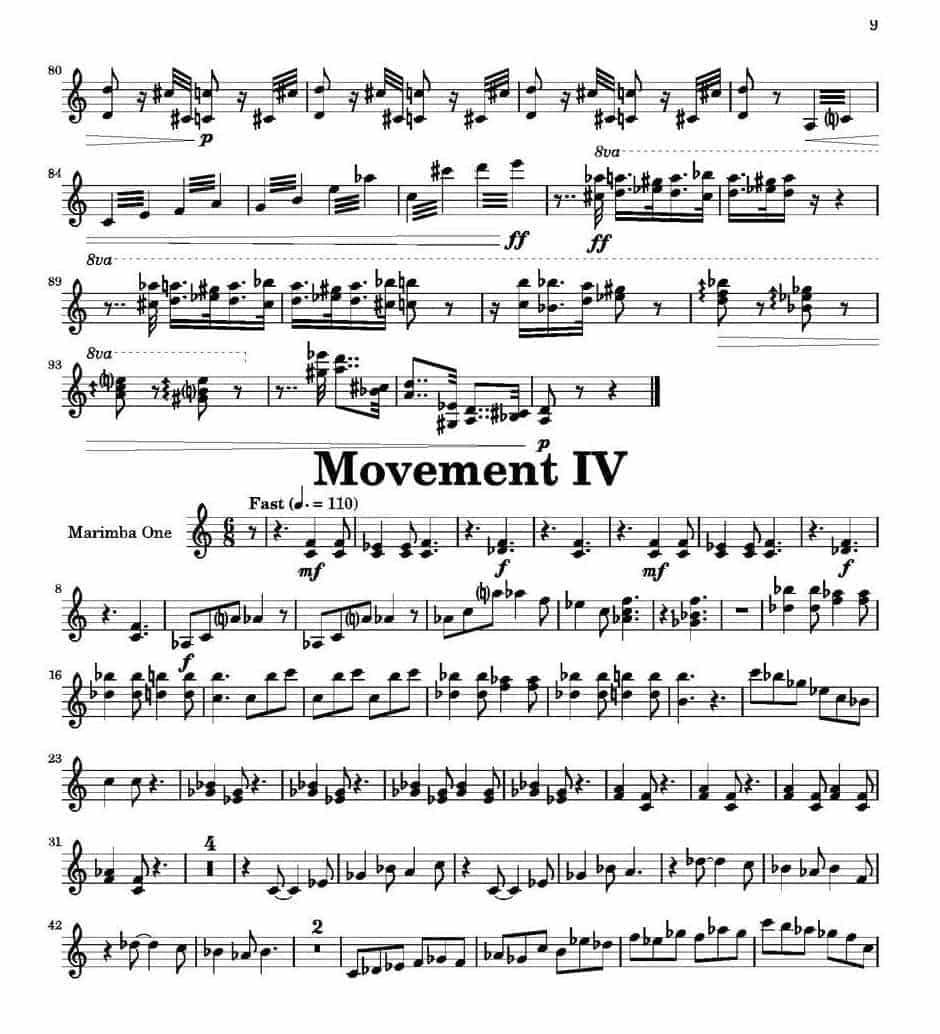 萨克斯四重奏与打击乐《Movement》第一木琴分谱_第9张